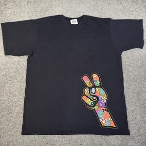 Ben & Jerry's Shirt Mens XL Black Peace Sign Hand Graphic Crew Neck Cotton